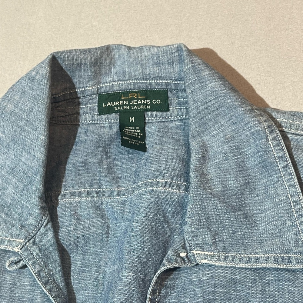Lauren Jeans Co Ralph Lauren Chambray Denim 3/4 Sleeve Shirt Women’s Medium - Picture 6 of 7